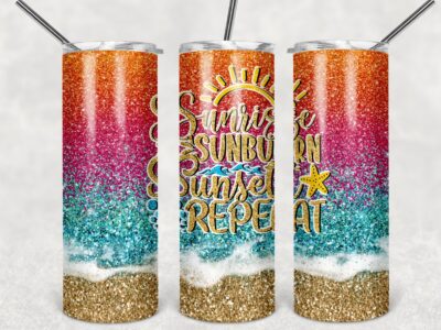 Sunrise Sunburn Glitter - 20oz Skinny Tumbler